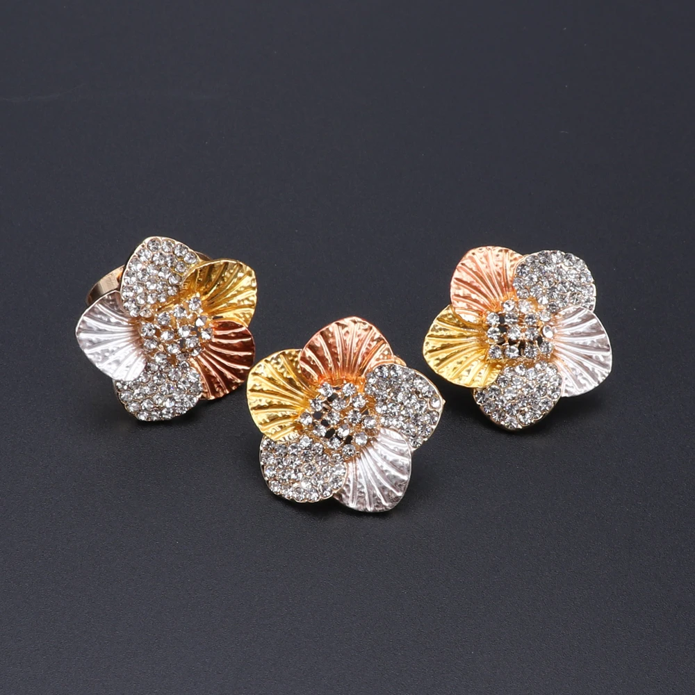 Nigerian Wedding Women Jewelry Set Fashion Dubai Gold Color Flower Shaped Bridal