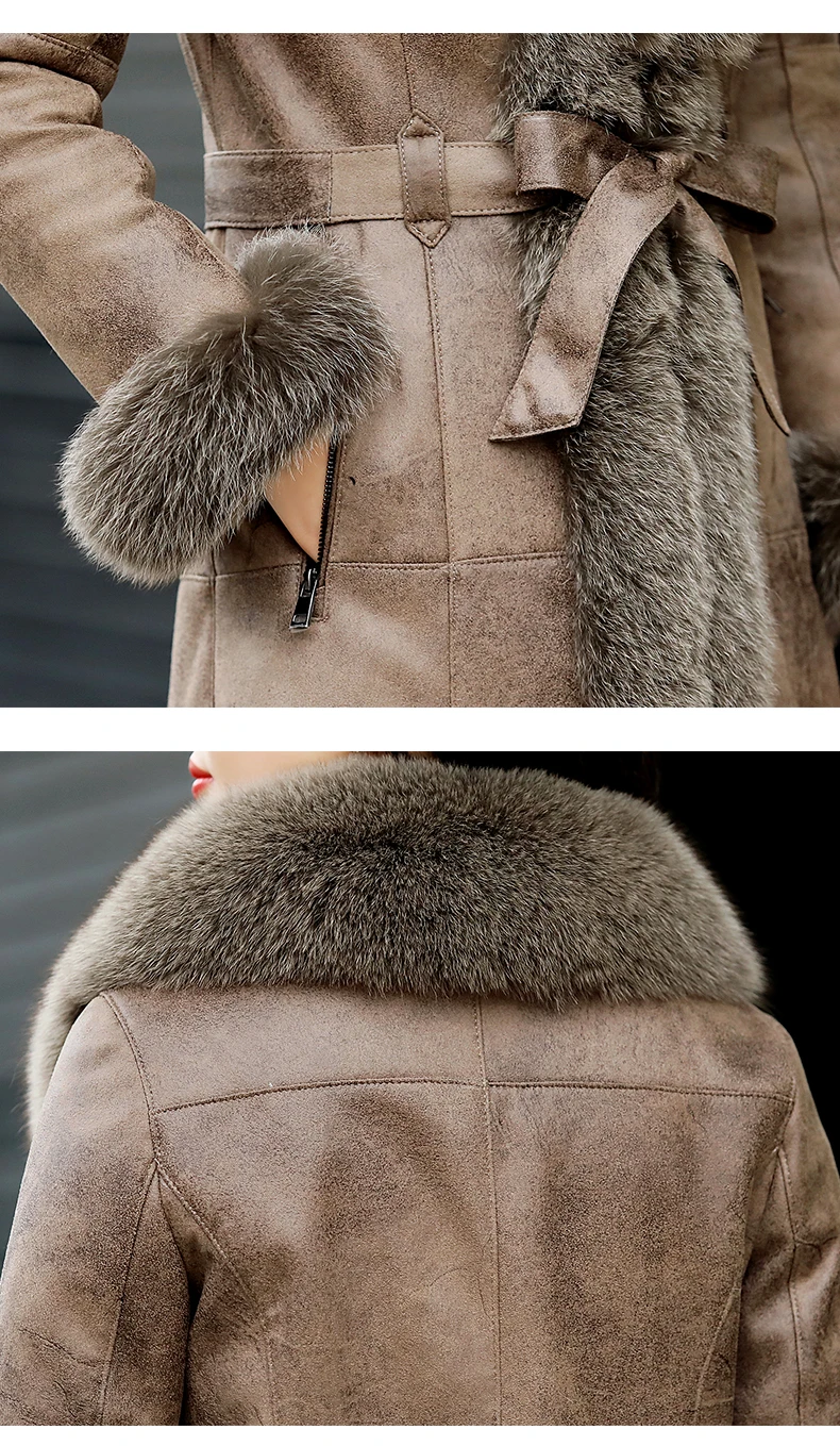 New Coming Extra Comfortable Fox Collar Rabbit Fur Leather Woman's Coat Loose Warm Casual Oversize Top Quality Women Winter Coat