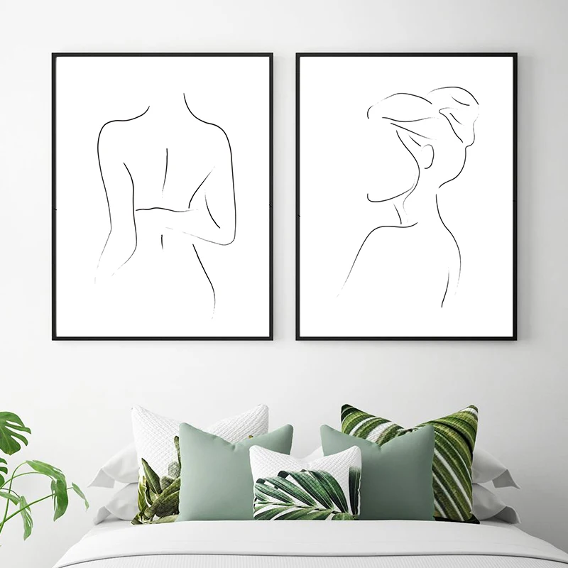 Black and White Abstract Woman Line Drawing Art Prints Modern Minimalist Canvas Painting Bedroom Wall Pictures Nordic Posters