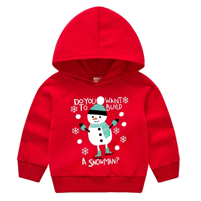 Зимние Детские Рождественские толстовки с капюшоном для мальчиков и девочек; толстовки для малышей с милым принтом; рождественские футболки и блузки для девочек - Цвет: Red