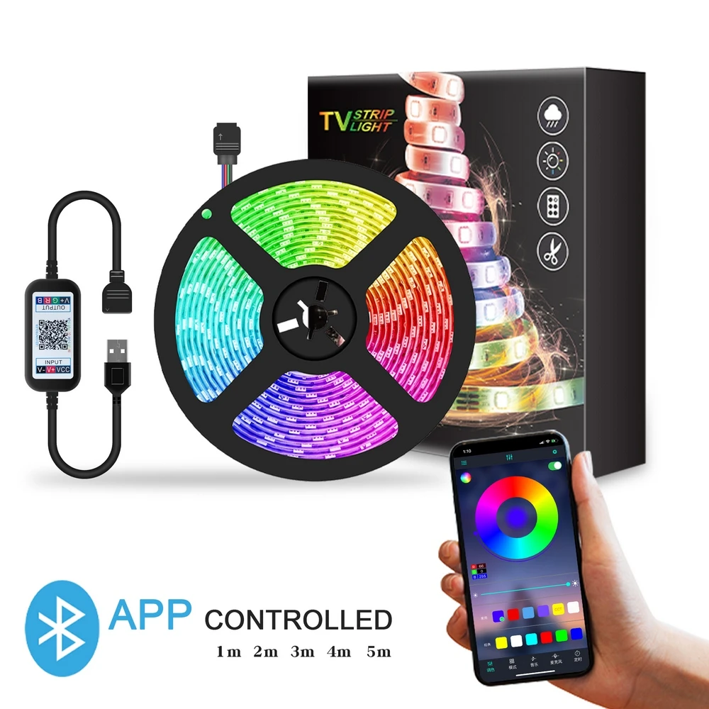 5M 5V USB LED Strip Light 5050 RGB TV Backlight Bluetooth APP Remote Music Decor 5M 5V USB LED Strip Light 5050 RGB TV Backlight Bluetooth APP Remote Music Decor