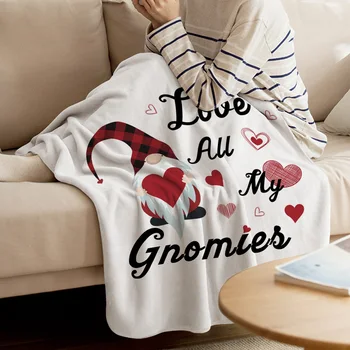 

Valentine'S Day Love All My Gnomes Throw Blanket Soft Comfortable Velvet Plush Blankets Warm Sofa Bed Sheets