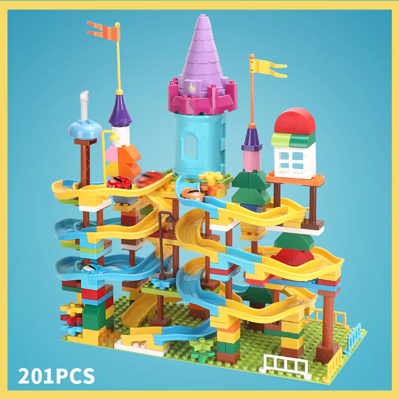 

201PCS Big Block Marble Race Run Compatible Duploed Building Blocks Funnel Slide Big DIY Bricks Educational Toys For Kids