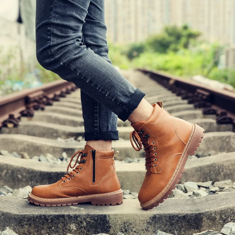 Осенняя обувь; ботильоны; Мужские ботинки в винтажном стиле; Новинка; chaussure homme; цвет коричневый, черный; зимние полусапоги; botas hombre - Цвет: brown