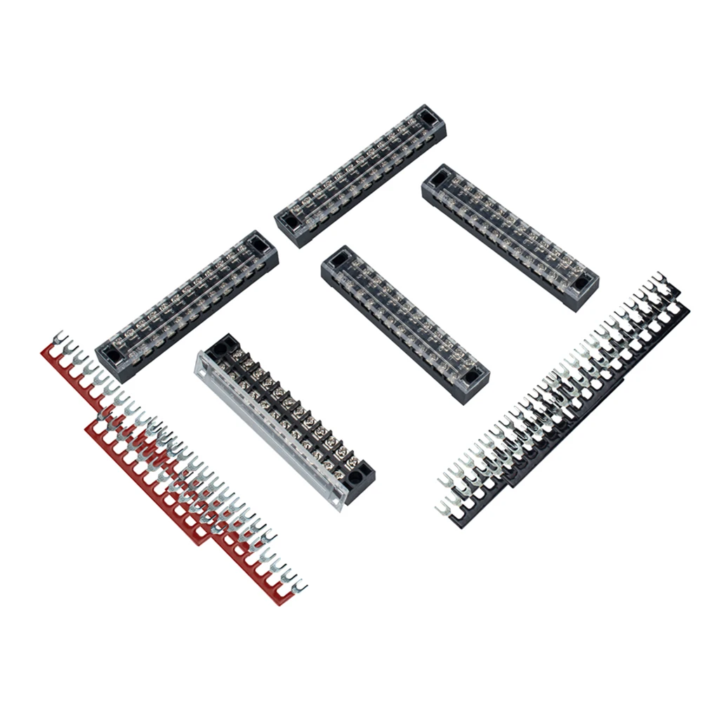 5 Sets 12P Dual Row 600V 15A Screw Terminal Strip Blocks + Jumper Barrier Strips