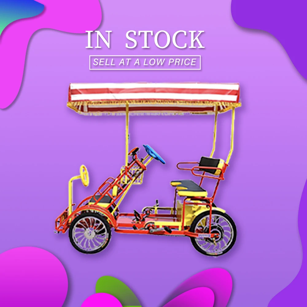 

In Stock Single Row Pedal & Electric Bicycle Two Seater Tourist Surrey Bike Quadricycle Bikes With Shadow 48V Sightseeing Car