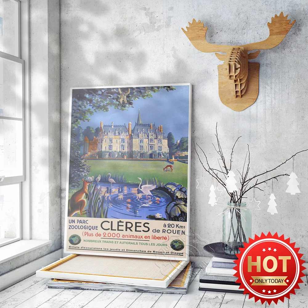 

Zoo Cleres Wildlife Park In France Vintage Art Poster, Swan Kangaroo Canvas Painting Wall Stickers, Kids Room Decor Prints