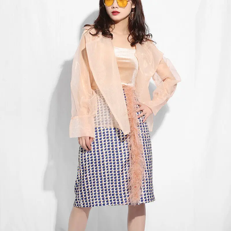 

Elegant Organza Blouse Chic Women See-through Shirt Top Mesh Belt Lace Up Tunic Blouses Long Sleeve Shirts Ruched Blouse Notched