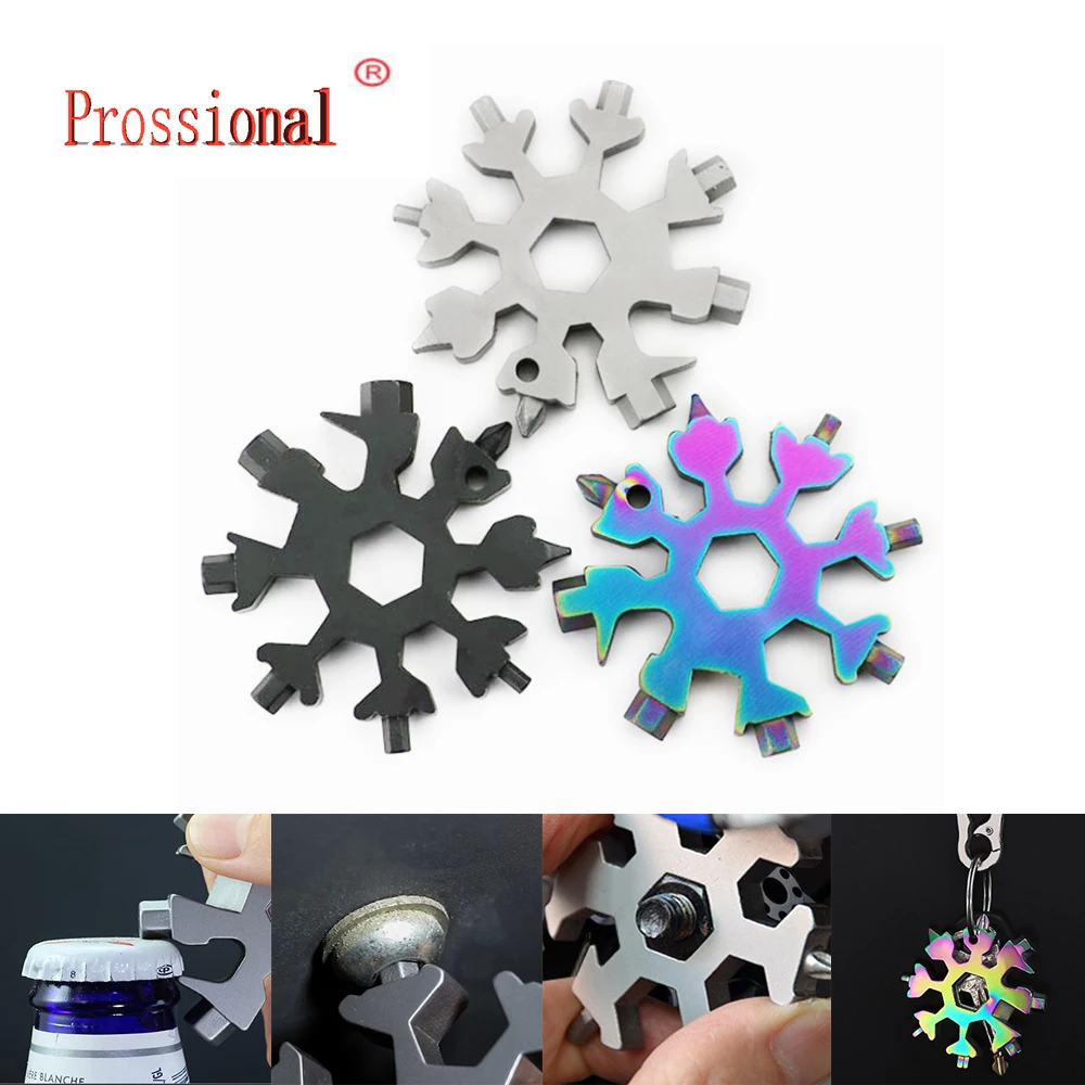 18 In 1 Metal Tool MultiTool Portable Snowflake Shape Key Chain Screwdriver