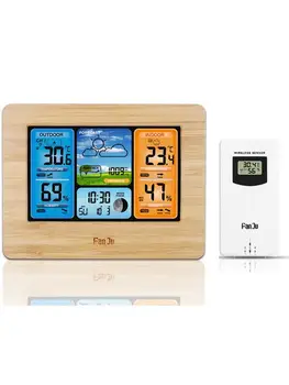 

Color Screen Weather Forecast Clock 3373 Bamboo Electric Wave Clock Multi-function Electronic Alarm Clock RF Wireless Weather Cl