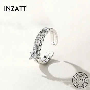 

INZATT Real 925 Sterling Silver Zircon Star Adjustable Ring For Fashion Women Party Cute Fine Jewelry Chain Accessories