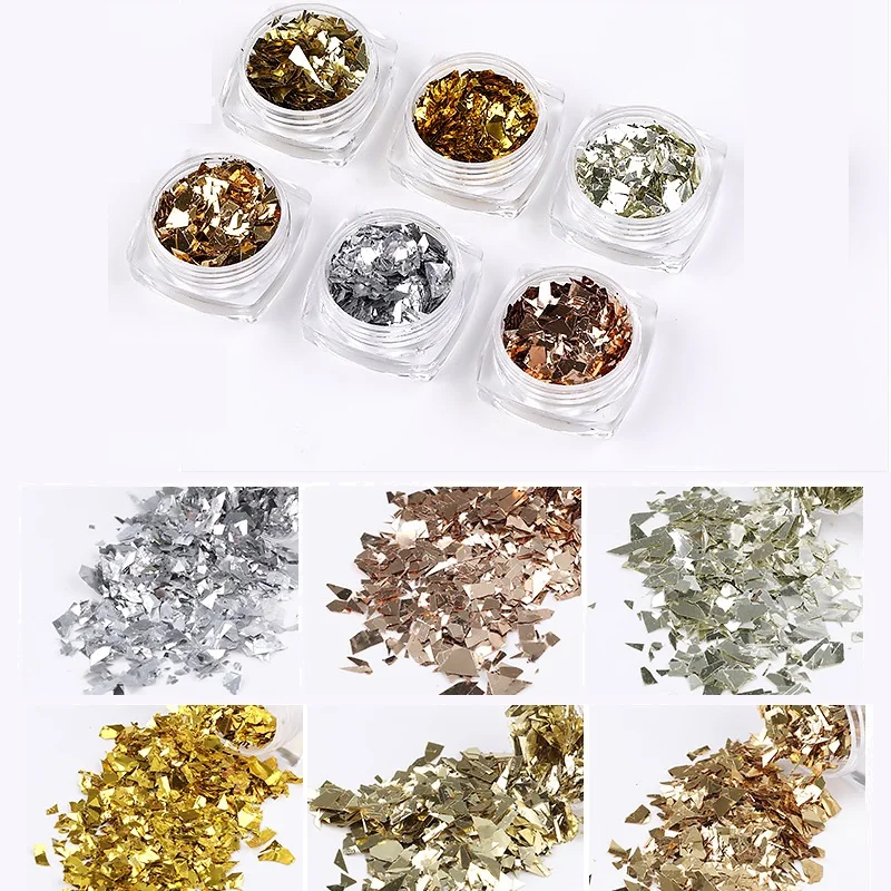 6pcs Gold Silver Nail Art Glitter Flakes Mermaid Holographic Irregular Paillette Spangle DIY Sequins Nail Manicure Decoration