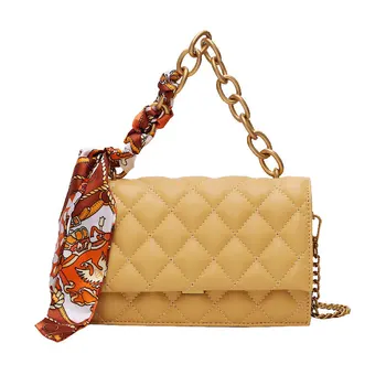

Solid Leather With Silk Scarf Handbag For Women Shoulder Bags Female Crossbody Bags Designer Sewing Thread Soft Surface Flap