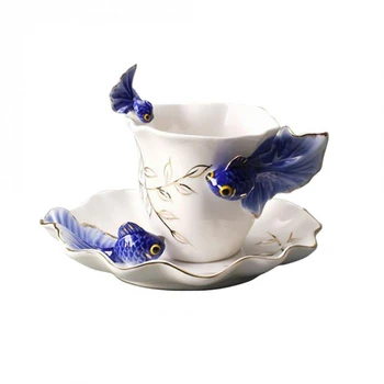 

Hot Creative Tea Cups Delicate Coffee Sets Goldfish Coffee Cups Suit Ceramic Francs Coloured Drawing Or Pattern Nice Fashion Gif