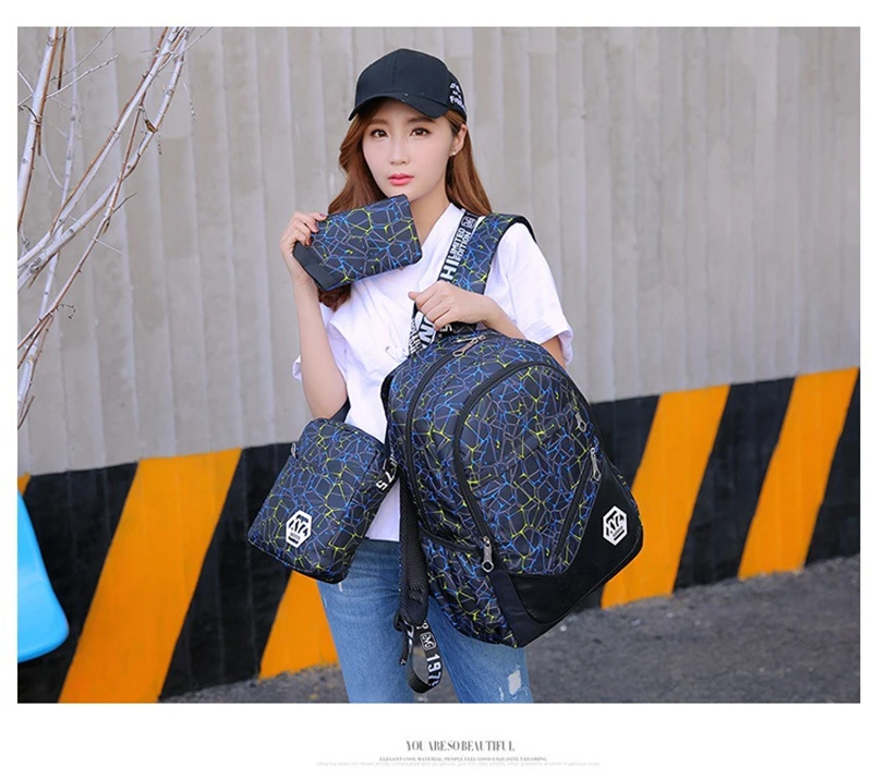 Quality Nylon School Bags Fashion Camouflage Kids Backpack For Teenagers Girls Boys Schoolbag Three-piece Travel Laptop Backpack