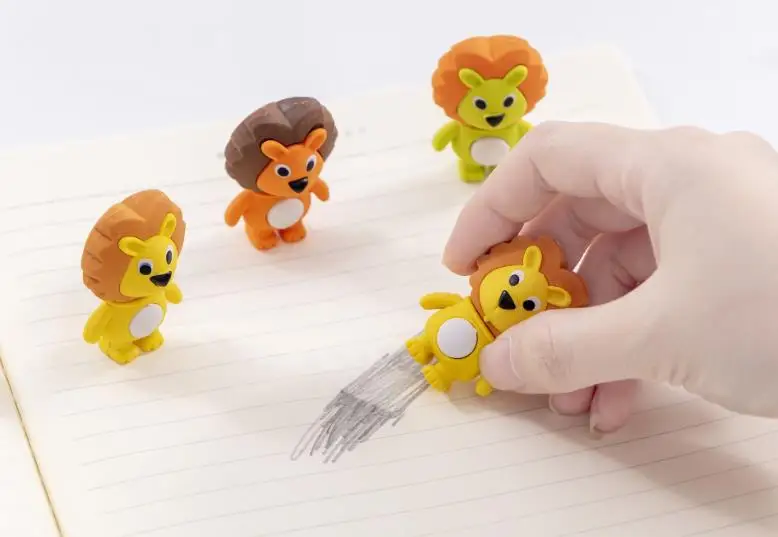 6 Pcs/set Cartoon Mini Lion Eraser Animal Rubber Pencil Erasers School Office Supply Students Kids Prize Stationery