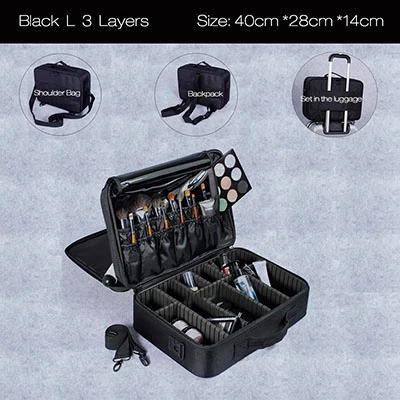Новая сумка для макияжа профессиональная косметическая сумка Водонепроницаемая женская сумка для макияжа Органайзер для макияжа большая емкость для хранения дорожные сумки - Цвет: Black L 3 Layers
