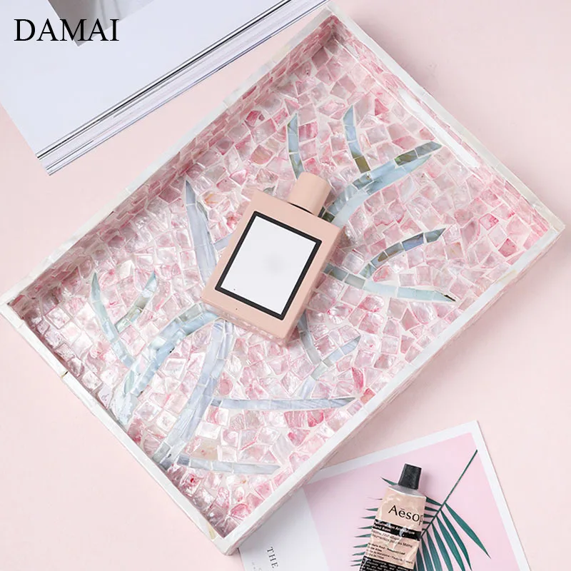 

Natural Color Shell Trays Decorative Hand Painted Rectangle Tea Plates Dressing Table Jewelry Storage Tray Cosmetic Container