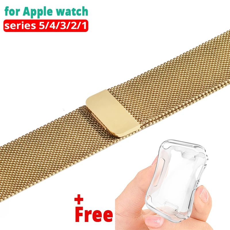 ТПУ чехол Миланская петля ремешок для Apple Watch Band series 5 44 мм 38 мм браслет из нержавеющей стали для iwatch 4 3 40 мм 42 мм ремешок для часов - Цвет ремешка: Gold