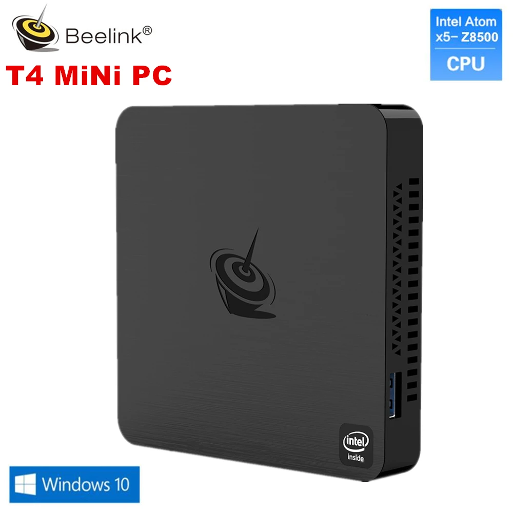 Beelink T4 Mini PC x5-Z8500 Windows 10 nuevo escritorio inteligente PC 4G + 64G 2,4/5,8G WiFi BT4.0 1000M compatible con HDMI Oficina pantalla Dual