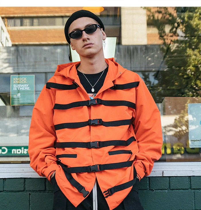 Aelfric Eden хип хоп с буквенным принтом Мужские куртки Harajuku мульти ленты мужские топы Модные Повседневные хлопковые карго пальто уличная