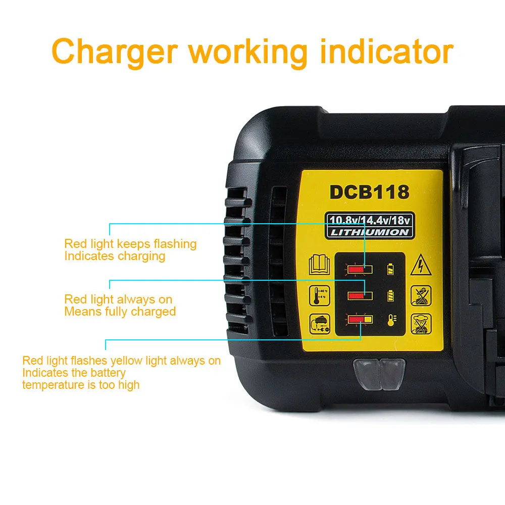 Carregador de Bateria Substituição para Dewalt Waitley Li-ion Ferramenta Carregamento Rápido 4.5a 10.8v 14.4v 18v 20v ue Plug Dcb200 140 105 Dcb118 - Image 5