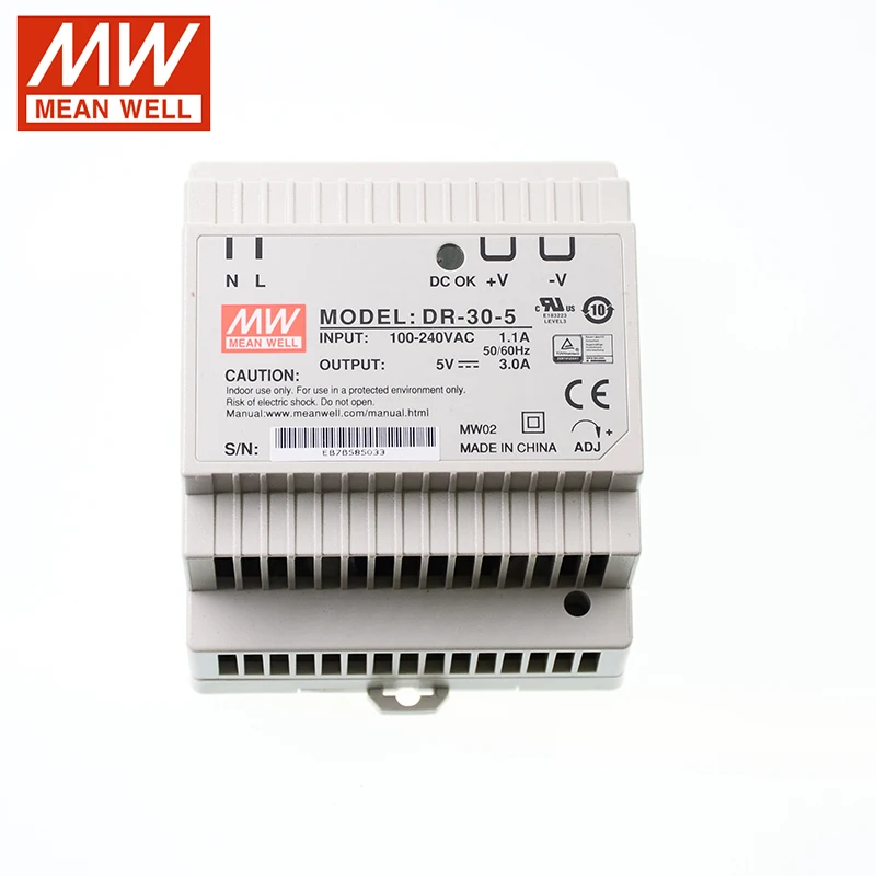 MEAN WELL DR-30 30 Вт din-рейка блок питания 110 В/220 В переменного тока до 5 В 12 В 15 в 24 В DC Meanwell промышленный модуль din-рейки