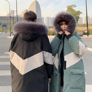 

2019 Winter New Trend Men's Mid-length Thickened Couple Loose Hooded Big Fur Collar Casual Student Cotton Coat