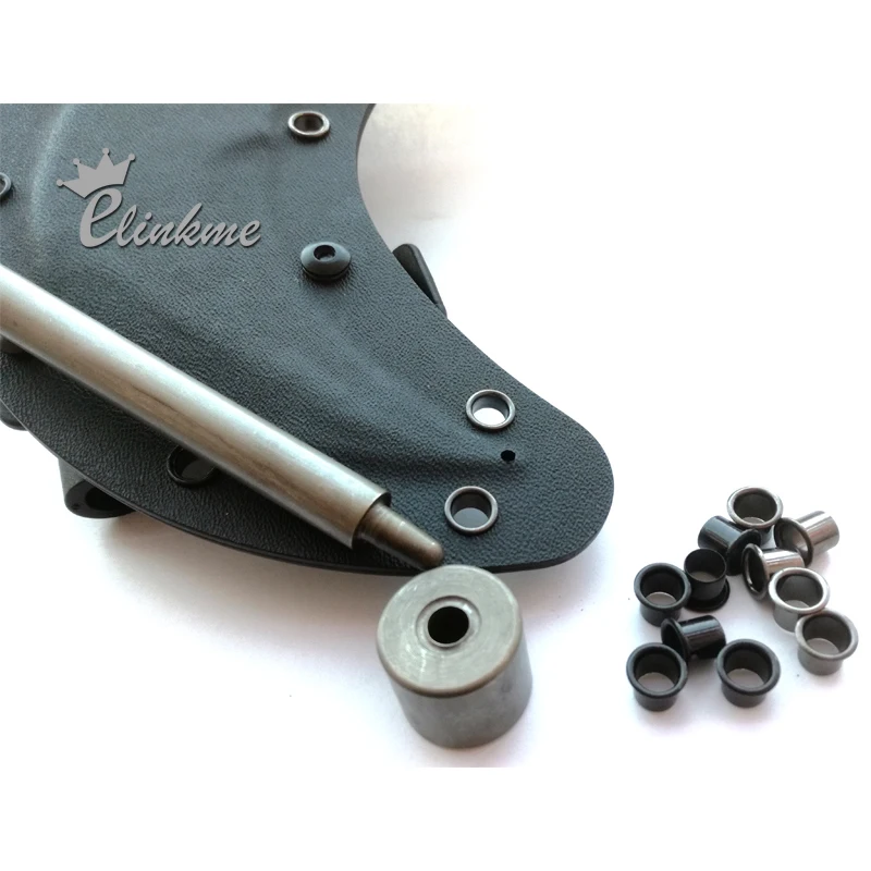 Tool + 100pcs GunBlack #8-8-7.2 (1/4" length under flange x 1/4" outside diameter) brass Eyelets krivets for .06"~0.8" Kydex 1pcs