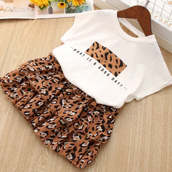 

Summer Girls Set Baby Clothes New Short-Sleeved Leopard Pattern Top + Leopard Cake Skirt Toddler Girl Sets