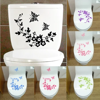 

Novelty Butterfly Flower Vine Toilet Seat Vinyl Stickers For Refrigerator Home Decor Kitchen Room Bathroom Mural Wall Art Decals