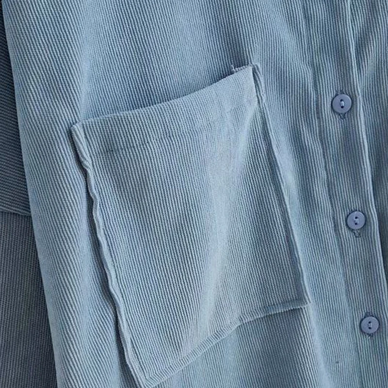 Женская Повседневная Вельветовая рубашка большого размера синяя однобортная рубашка с отложным воротником и длинным рукавом Женские топы blusas mujer