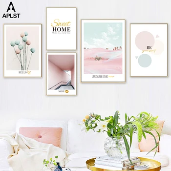 

Flower Warm Home Letter Canvas Prints Poster Pink Architecture Painting Fashion Be Yourself Quote Wall Pictures for Living Room