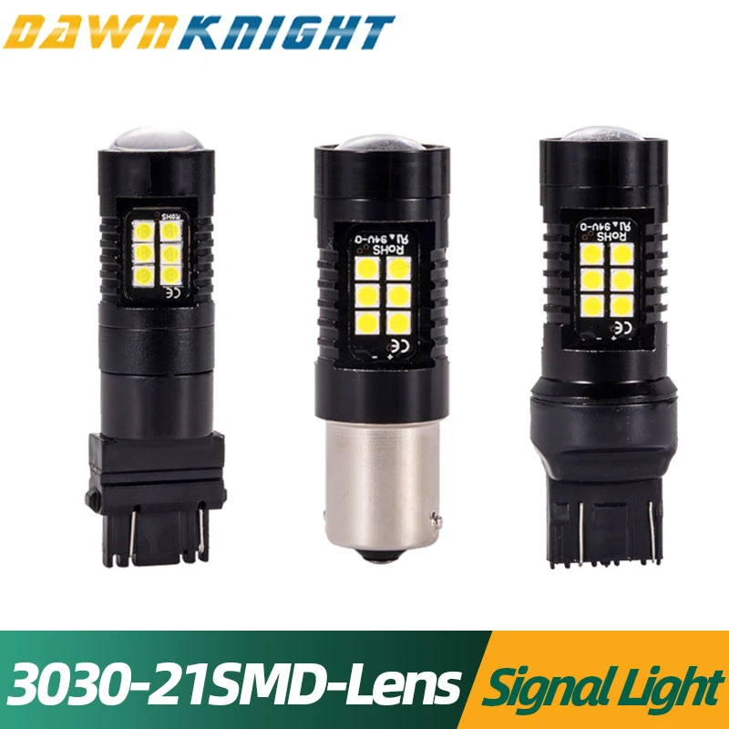 

2PCS 1156 BA15S 1157 BAY15D T20 7443 T25 3157 Turn Signal Light Bulb Tail Brake Light 3030 21SMD With Lens Car Led Signal Lamp
