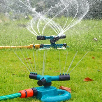 

360 Degree Automatic Rotary Spray Irrigation 4 taps Grass lawn Rotating Watering Three-Arm Sprinkler with 4 Nozzles