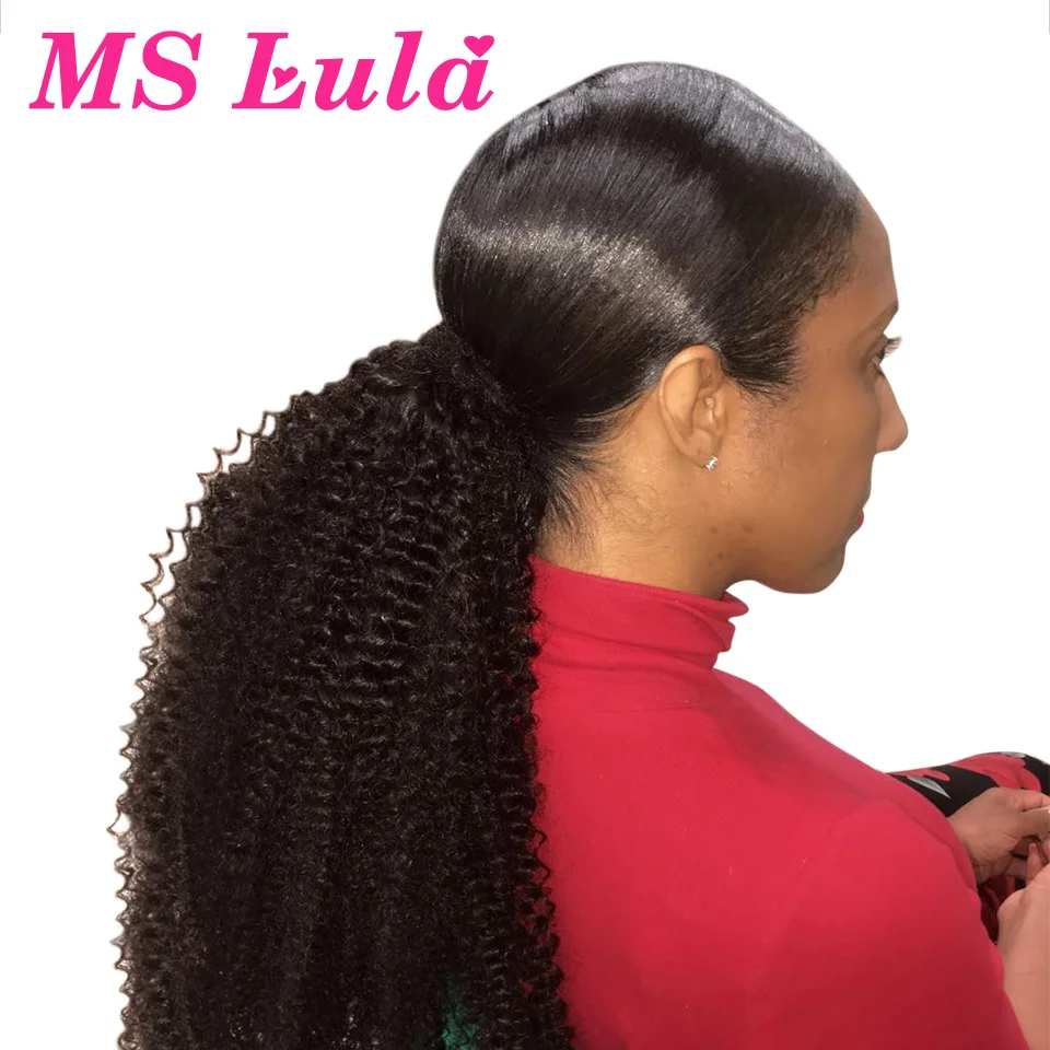 

Mslula Afro Kinky Curly Ponytail Clip In Extensions 10-30Inch Brazilian Remy Human Hair Natural Color 1 Piece For Black Women