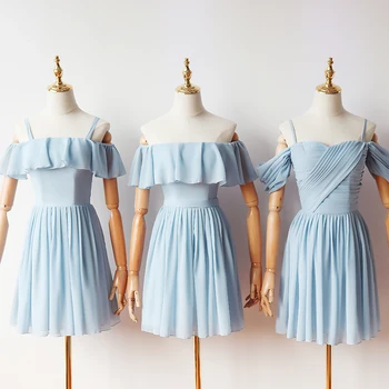 

Short Chiffon Bridesmaid Dress Pink Junior Wedding Party Dress Elegant Boat Neck Plus Size Tulle Dress Simple Sexy Prom Vestido