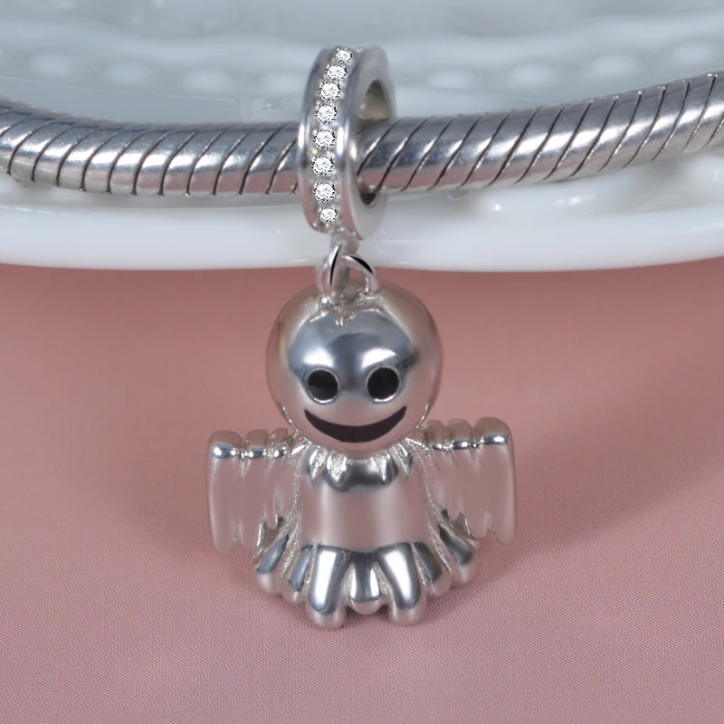 XiaoJing 925 пробы серебряный милый кулон призрак бусины CZ талисманы fit Pandora браслет для женщин Хэллоуин вечерние ювелирные изделия подарок