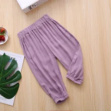 Летние тонкие простые противомоскитные штаны для детей от 19 лет Детские повседневные штаны из хлопка и льна милые штаны с рисунком