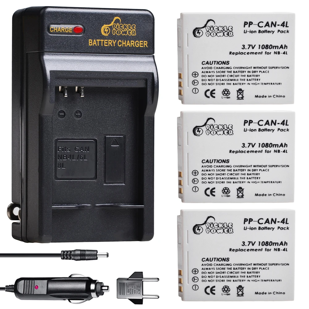 Pickle Power 3 Pcs Nb-4L Nb4L Nb 4L Batteria E Caricabatterie Per Canon Ixus 100 110 30 Is Ixy Is I7 Elph 100 Hs Elph 300 Hs Elph 310