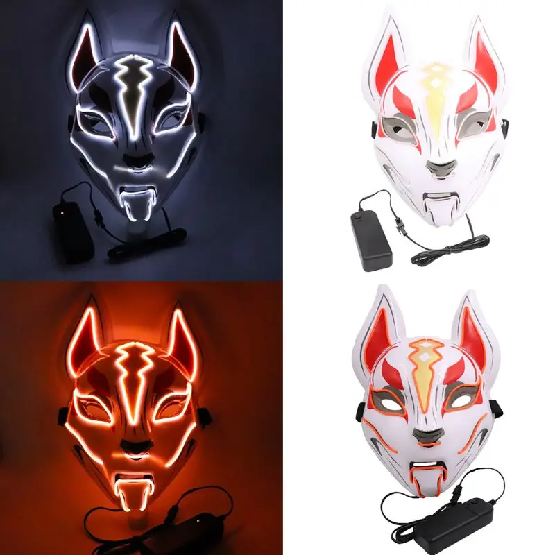 

Men Women Halloween Horror Fox Neon Mask EL Wire LED Light Up Cosplay Costume