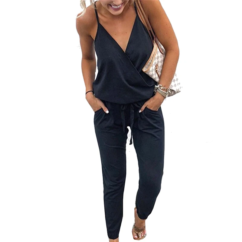 Женские комбинезоны с v образным вырезом модные вечерние из хлопка на тонких