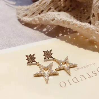 

Free Shipping Unique Earrings For Women Imitation Pearls Star Shape Drop Earrings Gold Color Simple Style Jewelry Gift For Girls