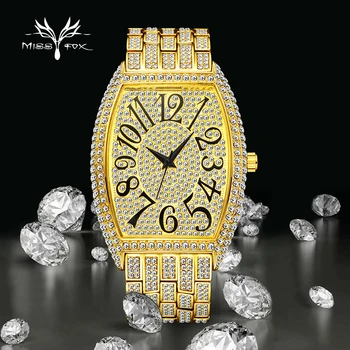 

MISSFOX Big Watch Men 2020 Luxury Top Brand Richard Ice Out Diamond Tonneau Watches Waterproof montre homme Dropshipping Mille