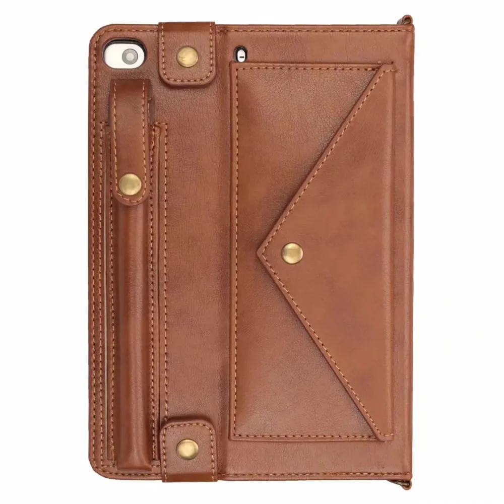 Coffee color Модный стильный кожаный чехол-конверт на лямках для iPad mini 123 с держателем для карандашей, чехол для Apple iPad mini 4/5 7,9 дюймов - Цвет: Coffee color
