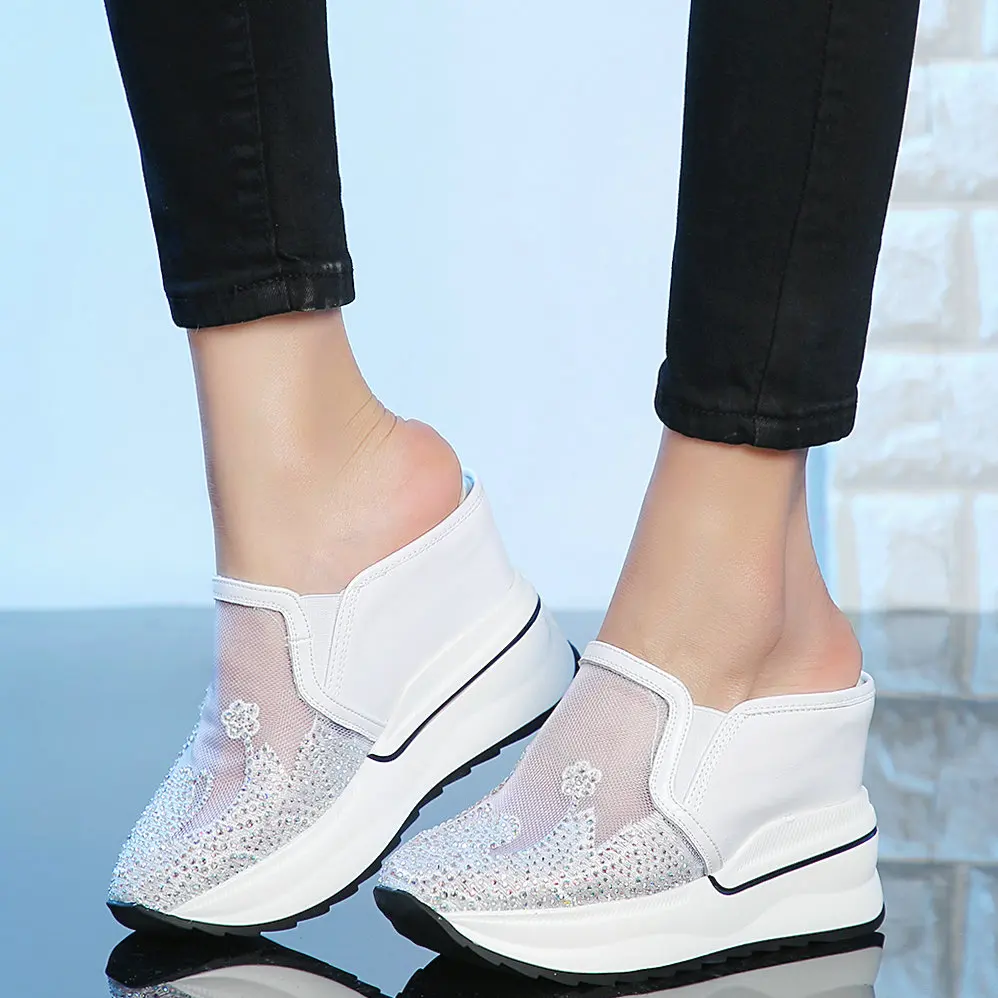 

Кроссовки женские из натуральной кожи, ботильоны на танкетке, на шнуровке, дышащие туфли-лодочки на платформе, с круглым носком, лето