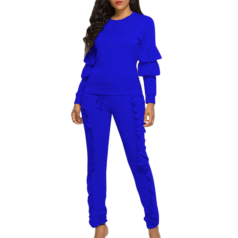 Женский спортивный костюм, повседневная одежда, спортивные костюмы для бега для женщин, женский сексуальный однотонный комплект из 2 предметов с длинными рукавами, брюки, спортивная одежда - Цвет: blue