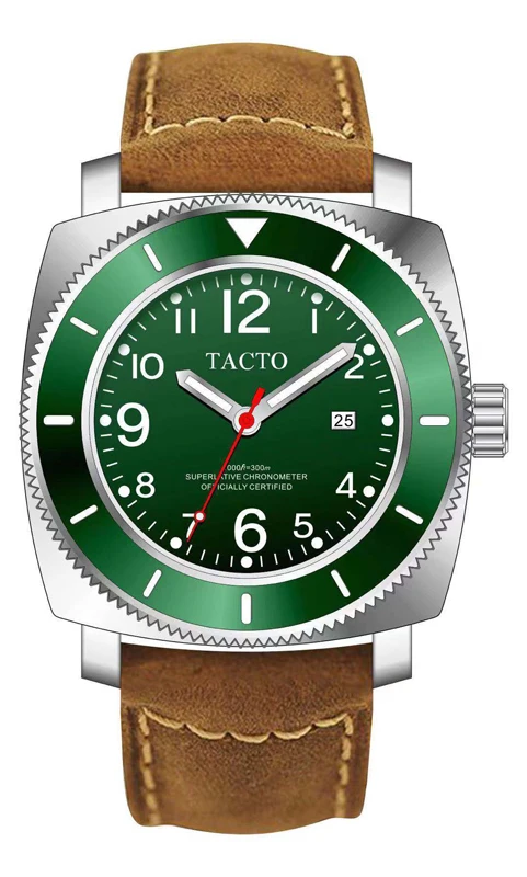 Новое поступление Tacto часы мужские из натуральной кожи модные японские кварцевые часы Gmt мужские s Ограниченная серия PAM спортивные часы 43 мм - Цвет: Brown-Green