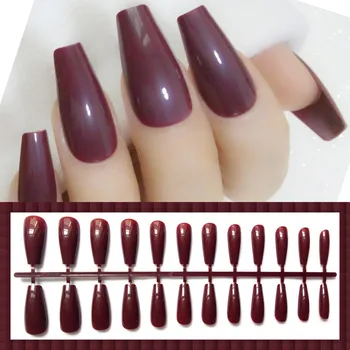 

24pcs Coffin False Nails For Manicure Long Stiletto Fake Nails DIY Acrylic Full Nail Tips Press on Fingernail Dark Brown