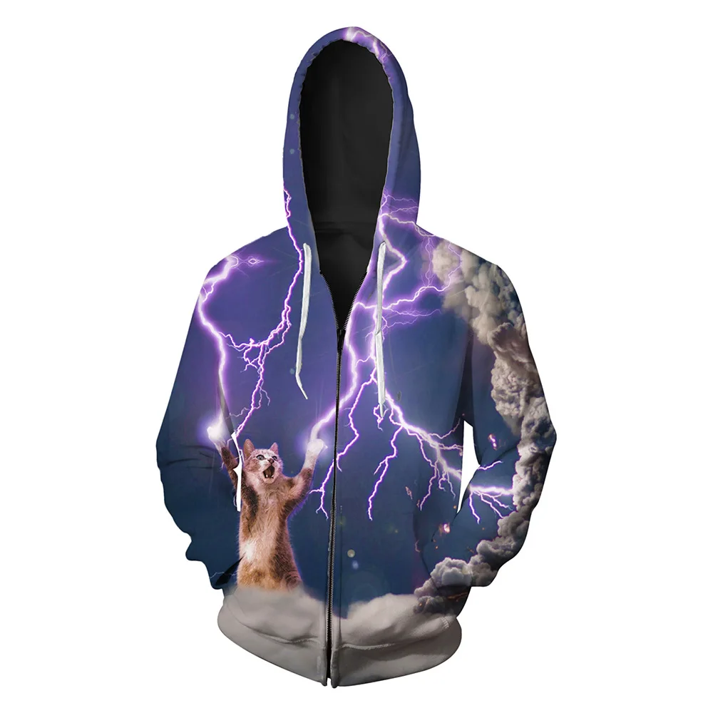 

Lightning Printed Men's Open-tops Hats and Guards Fashion European and American Zipper Men's Guards Printing Blouse hoodies